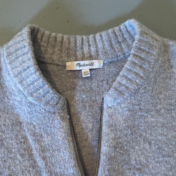 Madewell Light Gray V-Neck Quaryer Zip Sweater - XXS (fits like Small) - Picture 2 of 9